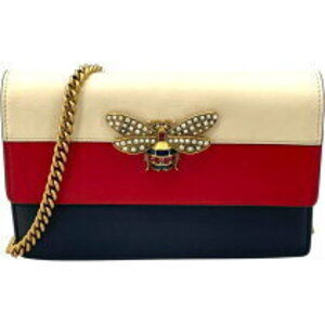 Gucci Queen Margaret Chain Wallet Red Navy Blue White Leather